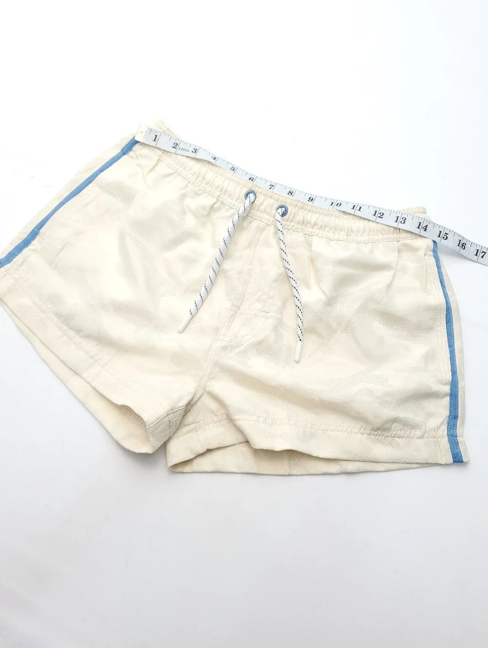 ​AussieBum Men's Swim Trunks Cream Blue Side Stripe Mesh Lined Board Short Sz M